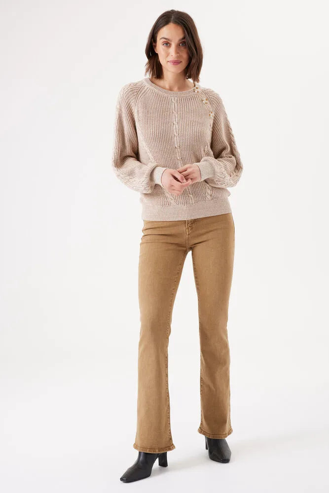 GARCIA BEIGE SWEATER WITH KNITTED PATTERN AND BUTTON DETAIL