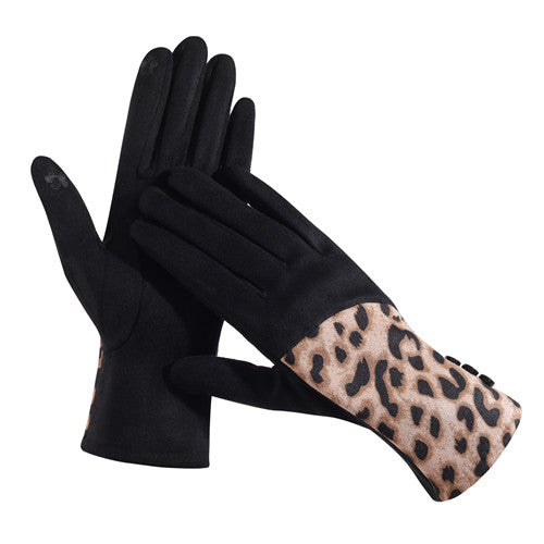 D&W BLACK ANIMAL PRINT TOUCH SCREEN GLOVES