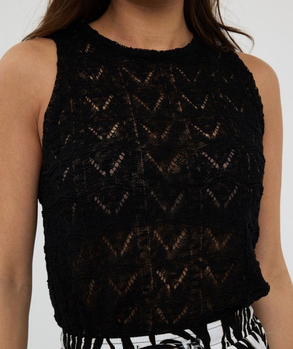 ESQUALO FANCY KNIT SLEEVELESS TOP IN BLACK