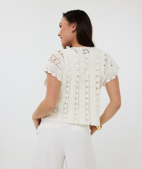 ESQUALO CROPPED KNIT TOP IN OFF WHITE