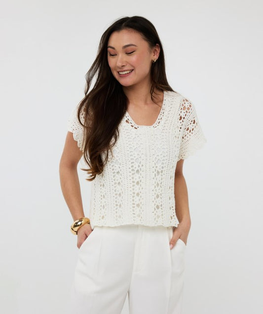 ESQUALO CROPPED KNIT TOP IN OFF WHITE