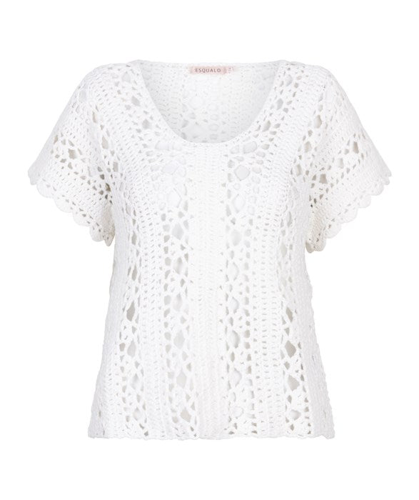 ESQUALO CROPPED KNIT TOP IN OFF WHITE