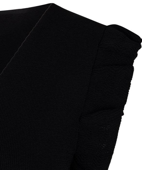 ESQUALO V-NECK TOP WITH RUFFLE SLEEVE IN BLACK