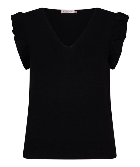 ESQUALO V-NECK TOP WITH RUFFLE SLEEVE IN BLACK