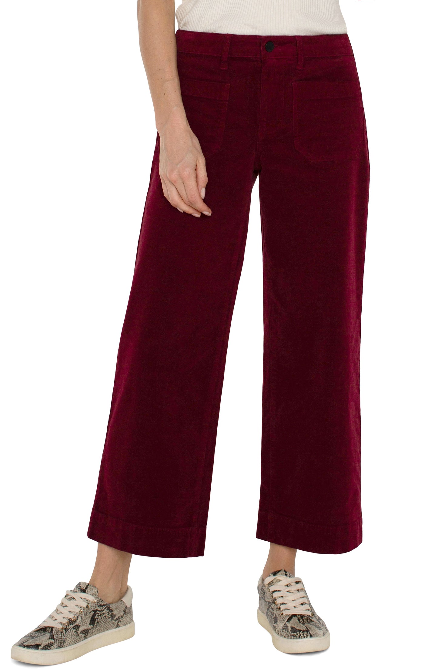 LIVERPOOL WOMENS CROP WIDE LEG PATCH RUBY RED