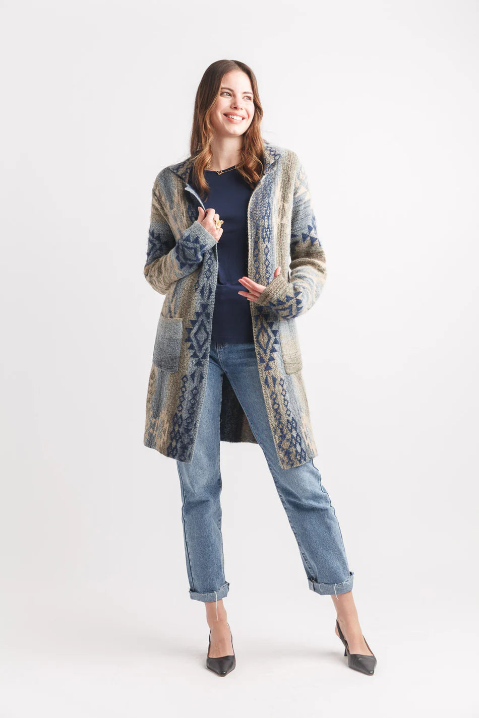 PAPILLON GLOBAL KNIT COATIGAN WITH POCKETS IN BLUE