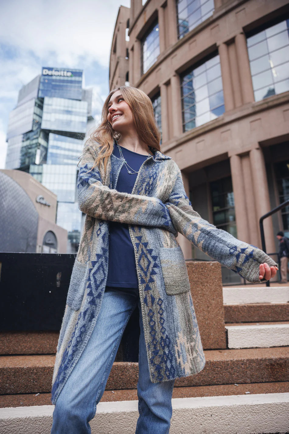 PAPILLON GLOBAL KNIT COATIGAN WITH POCKETS IN BLUE