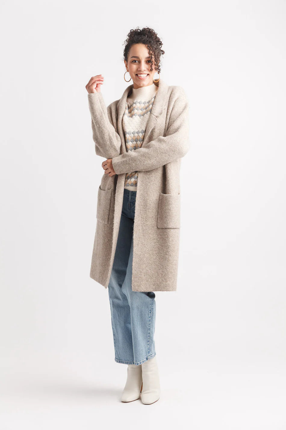 PAPILLON SOLID COATIGAN WITH POCKETS IN TAUPE