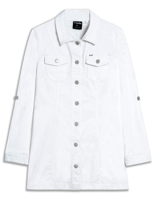 LOIS ANNA LONG JEAN JACKET RELAXED FIT IN OFF WHITE