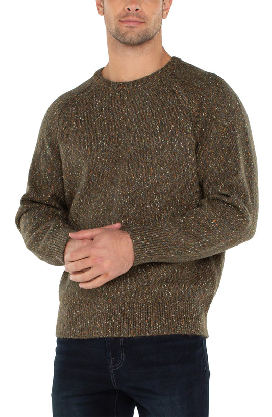 LIVERPOOL MENS CREW NECK RAGLAN SWEATER OLIVE MULTI