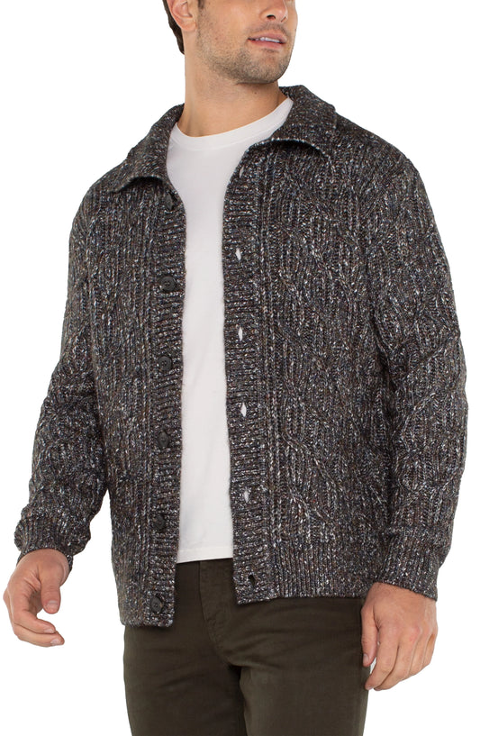 LIVERPOOL MENS BUTTON CARDIGAN SWEATER OLIVE MULTI