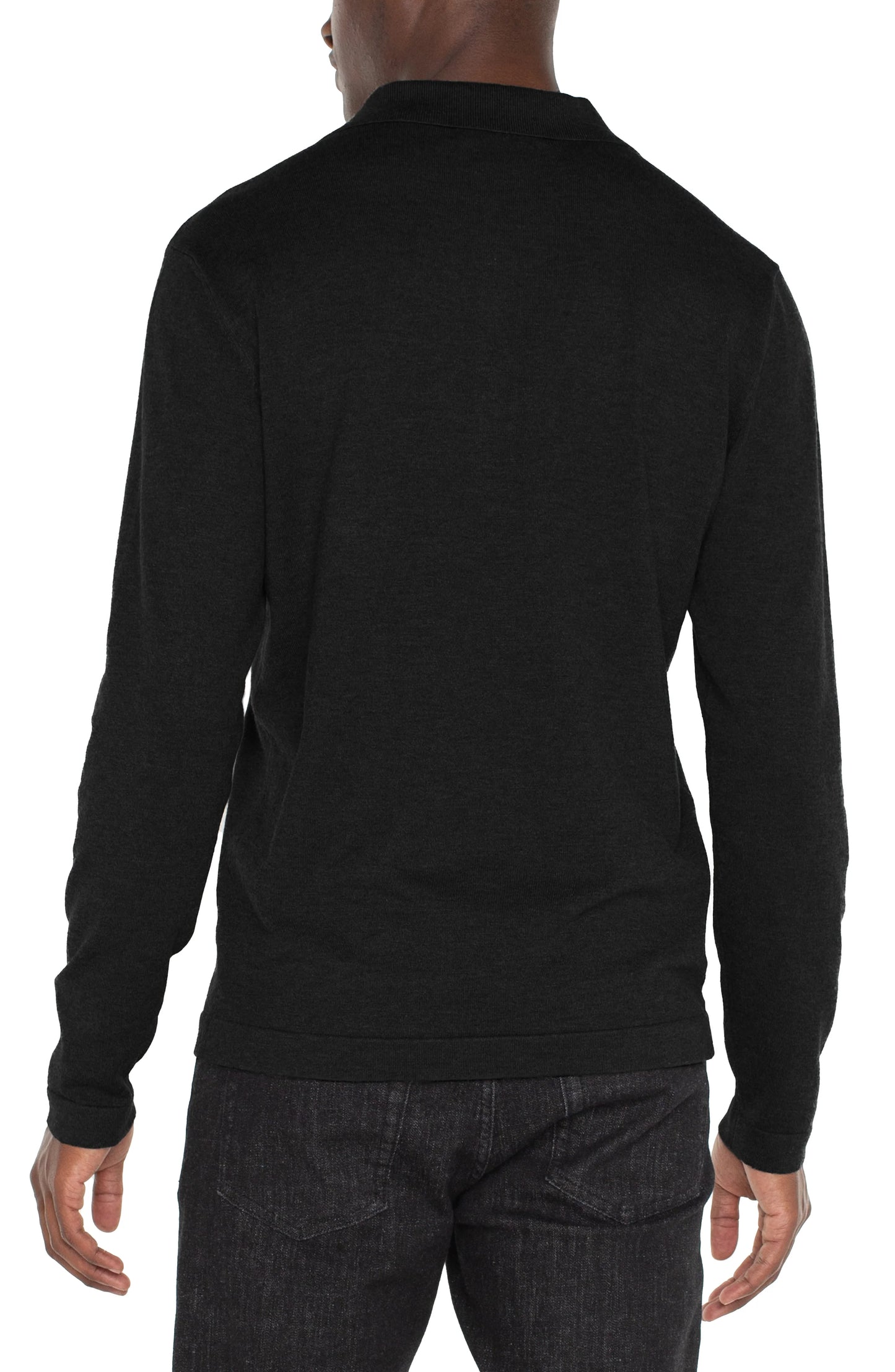 LIVERPOOL MENS LONG SLEEVE KNIT POLO - BLACK