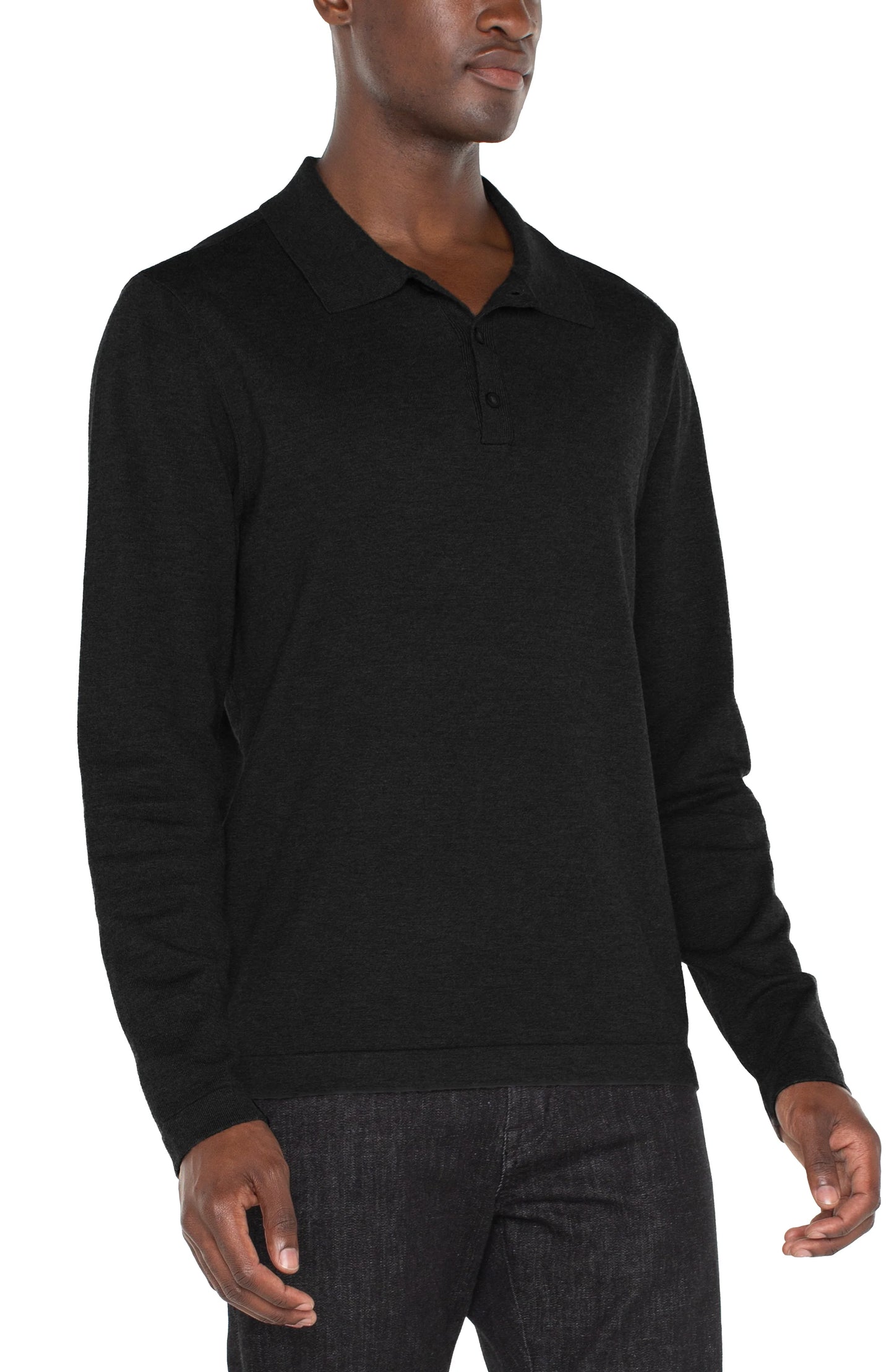 LIVERPOOL MENS LONG SLEEVE KNIT POLO - BLACK