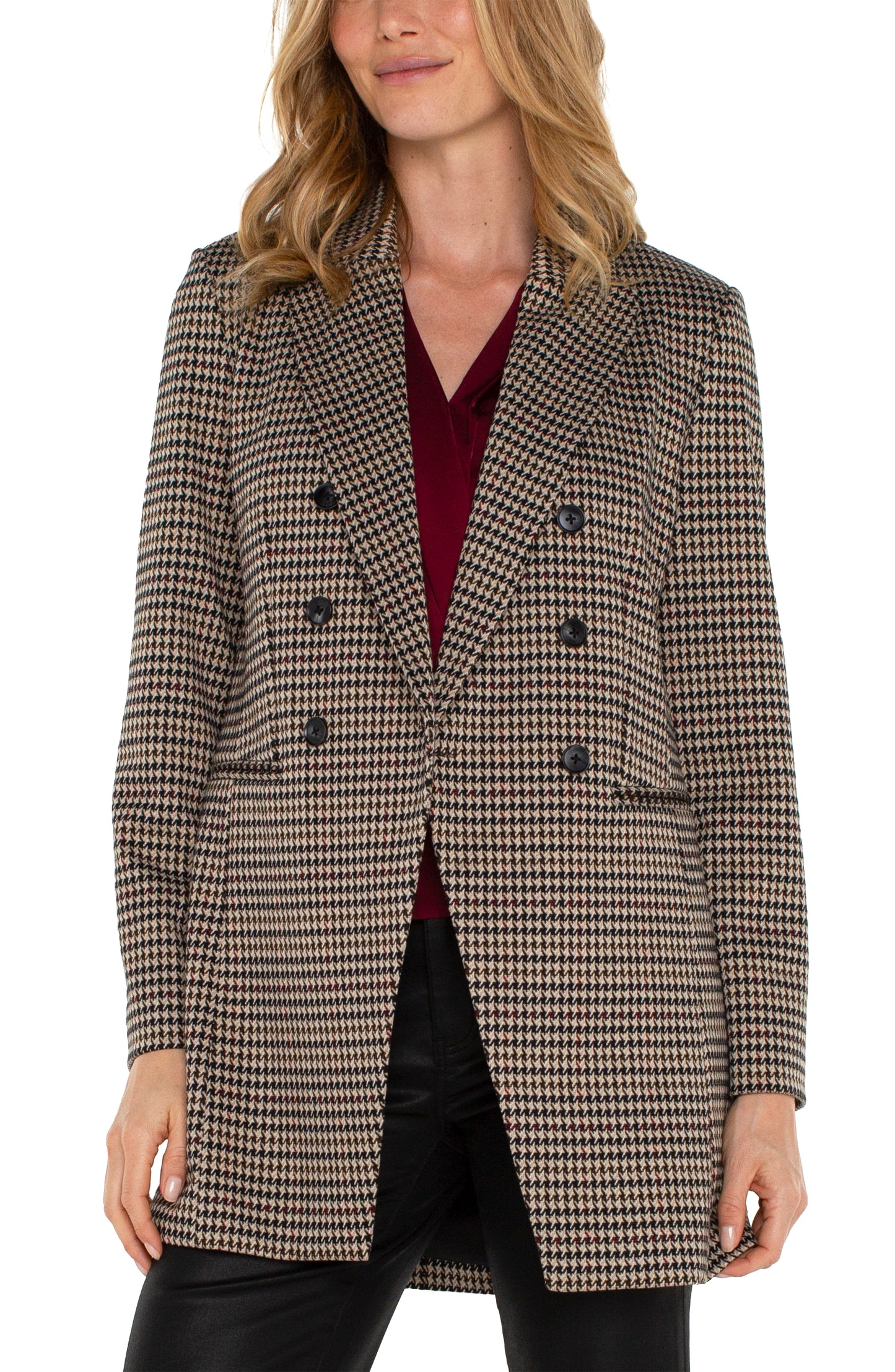 LIVERPOOL WOMENS DOUBLEBREASTED LONGLINE BLAZER - HOUNDSTOOTH