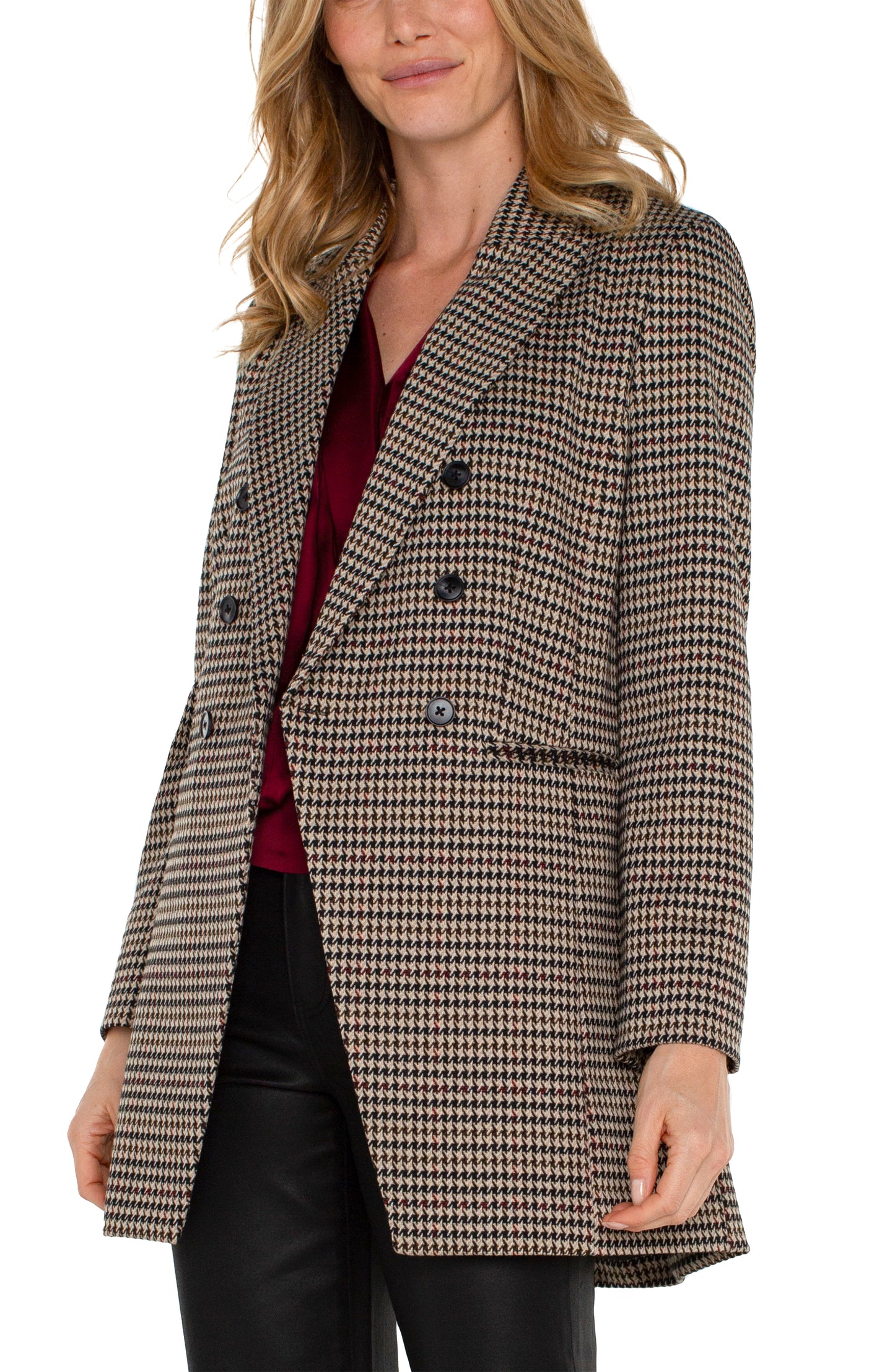 LIVERPOOL WOMENS DOUBLEBREASTED LONGLINE BLAZER - HOUNDSTOOTH