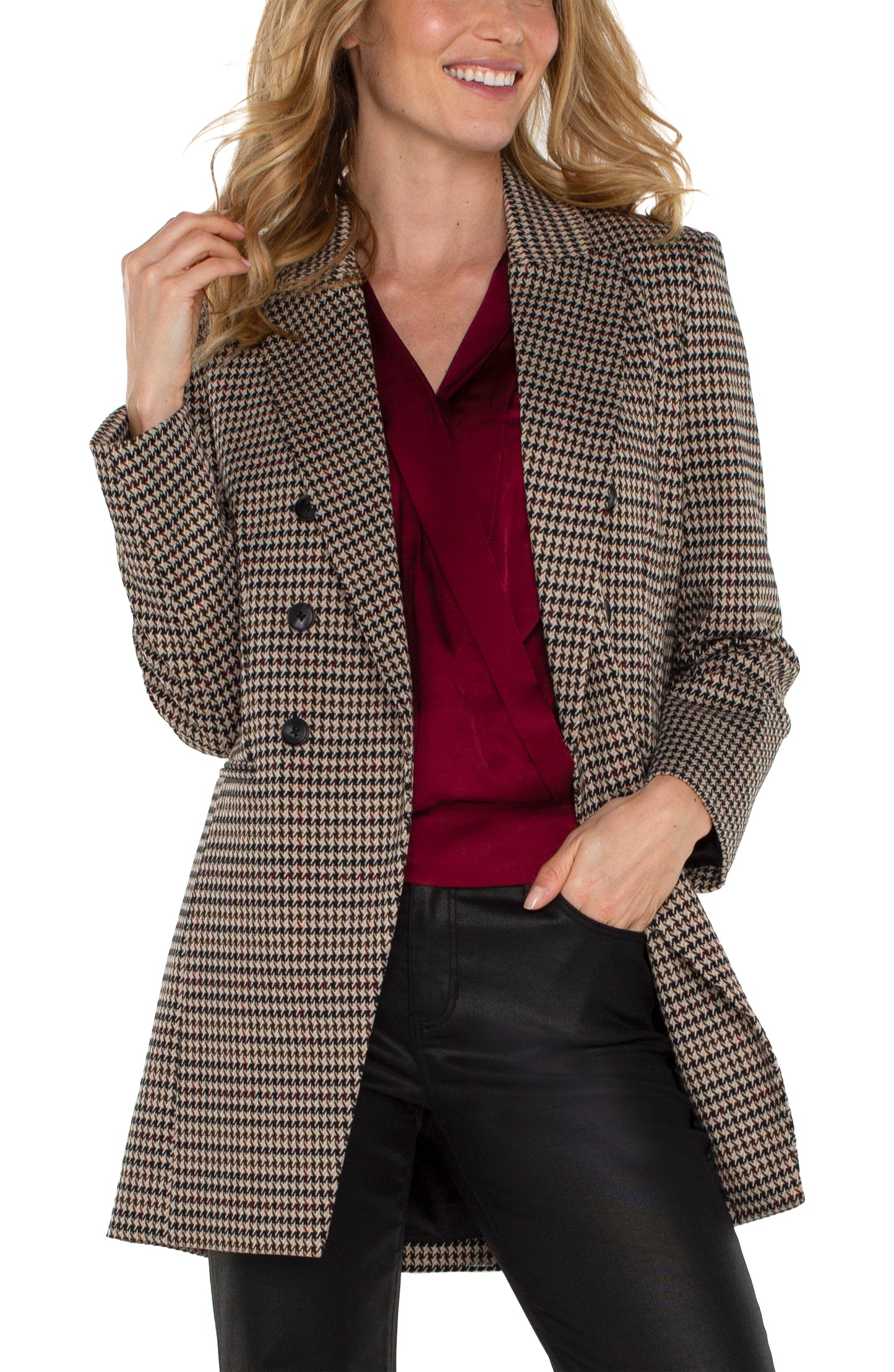 LIVERPOOL WOMENS DOUBLEBREASTED LONGLINE BLAZER - HOUNDSTOOTH