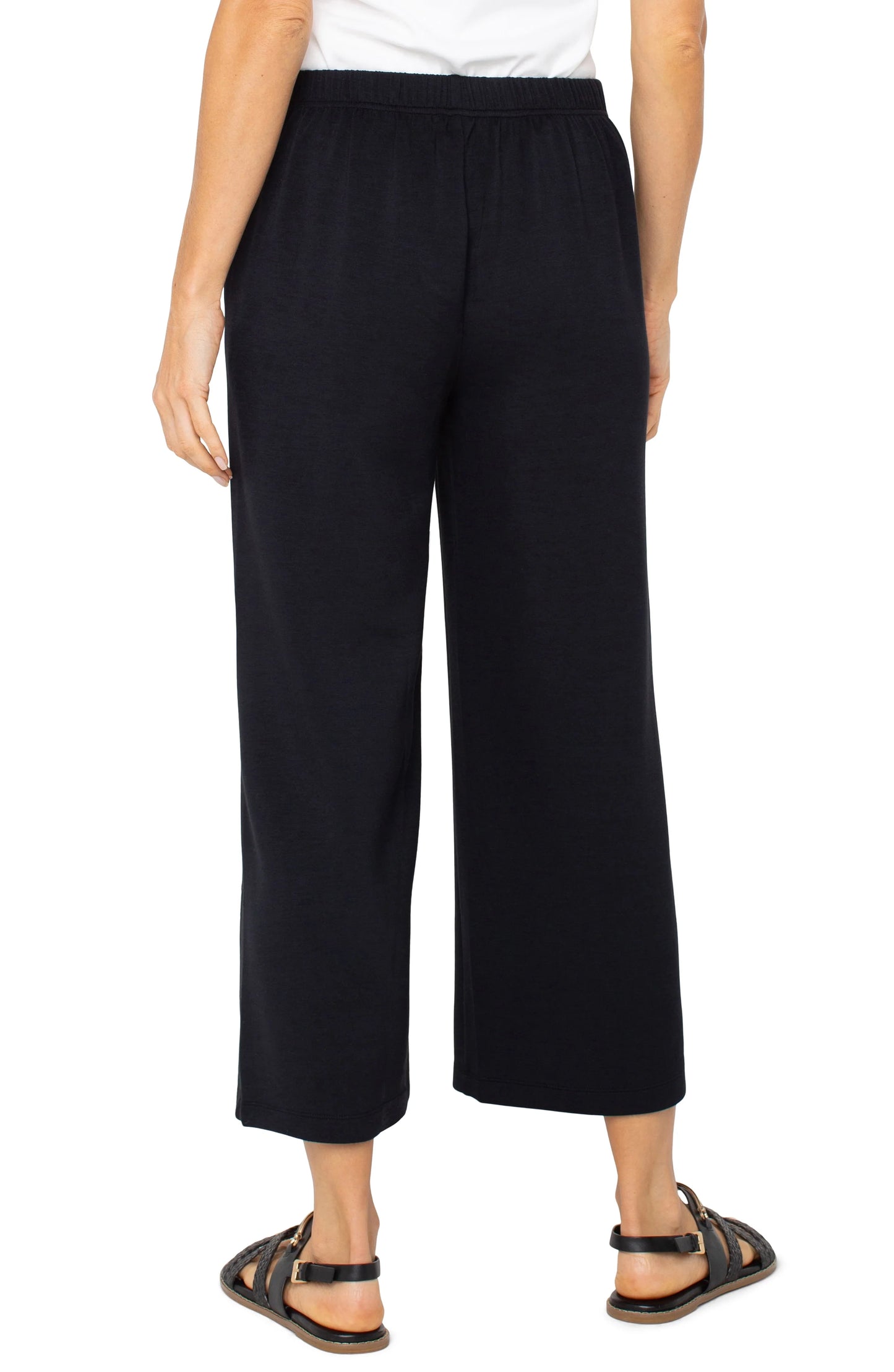 LIVERPOOL PULL-ON WIDE LEG BLACK CROP TROUSER