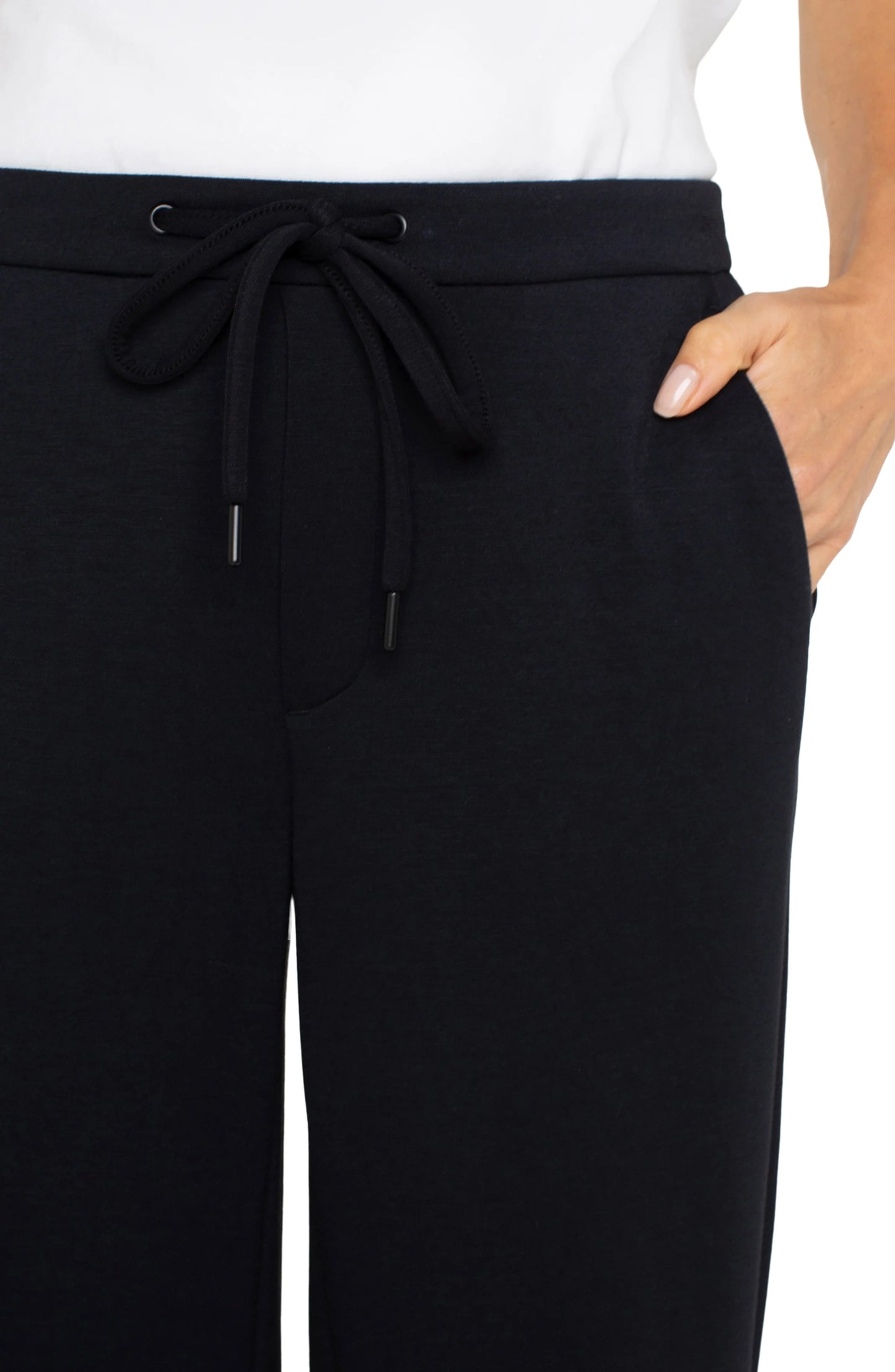 LIVERPOOL PULL-ON WIDE LEG BLACK CROP TROUSER