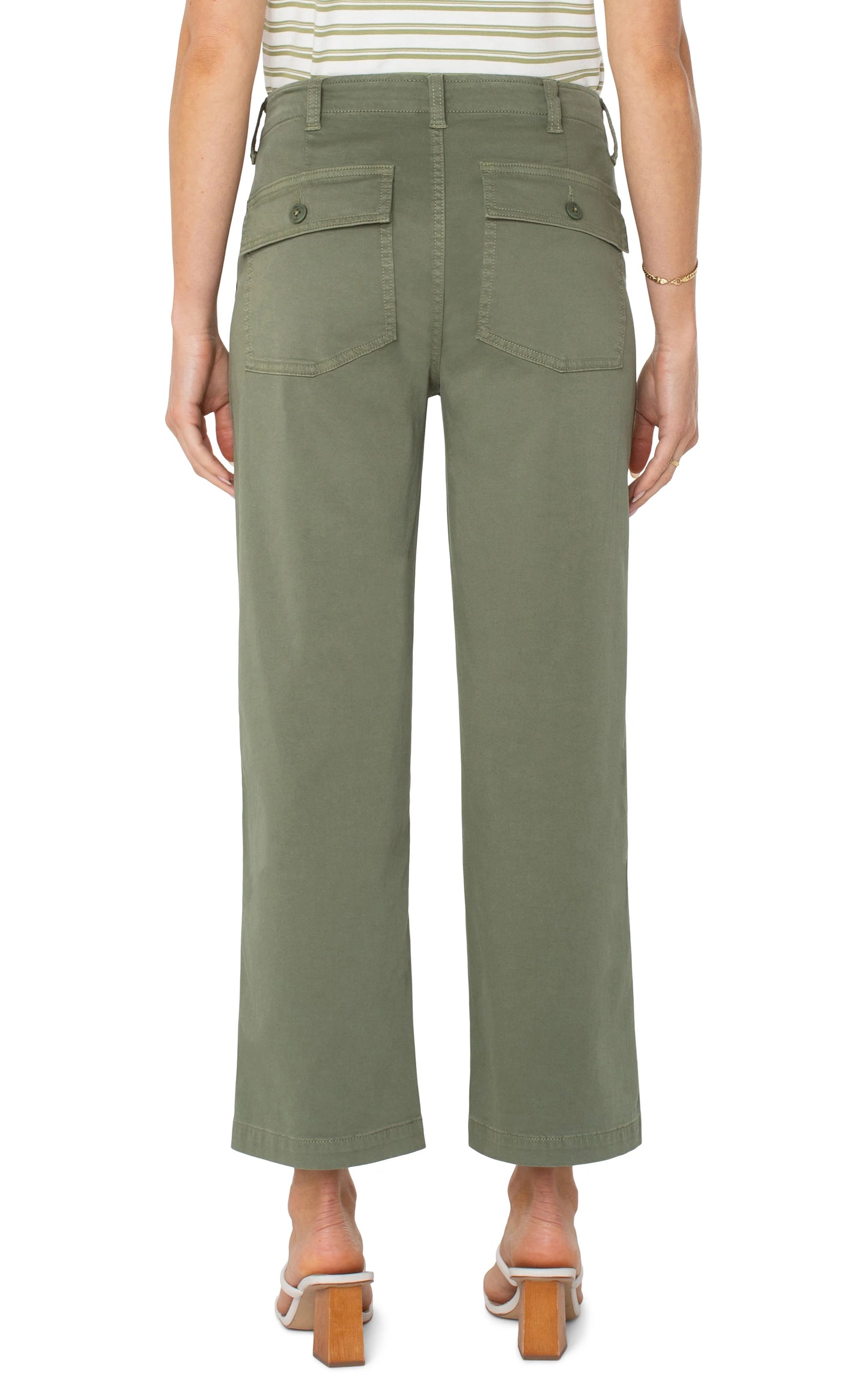 LIVERPOOL CARGO CROP STRAIGHT CARGO WIDE LEG CROP IN MARTINI OLIVE