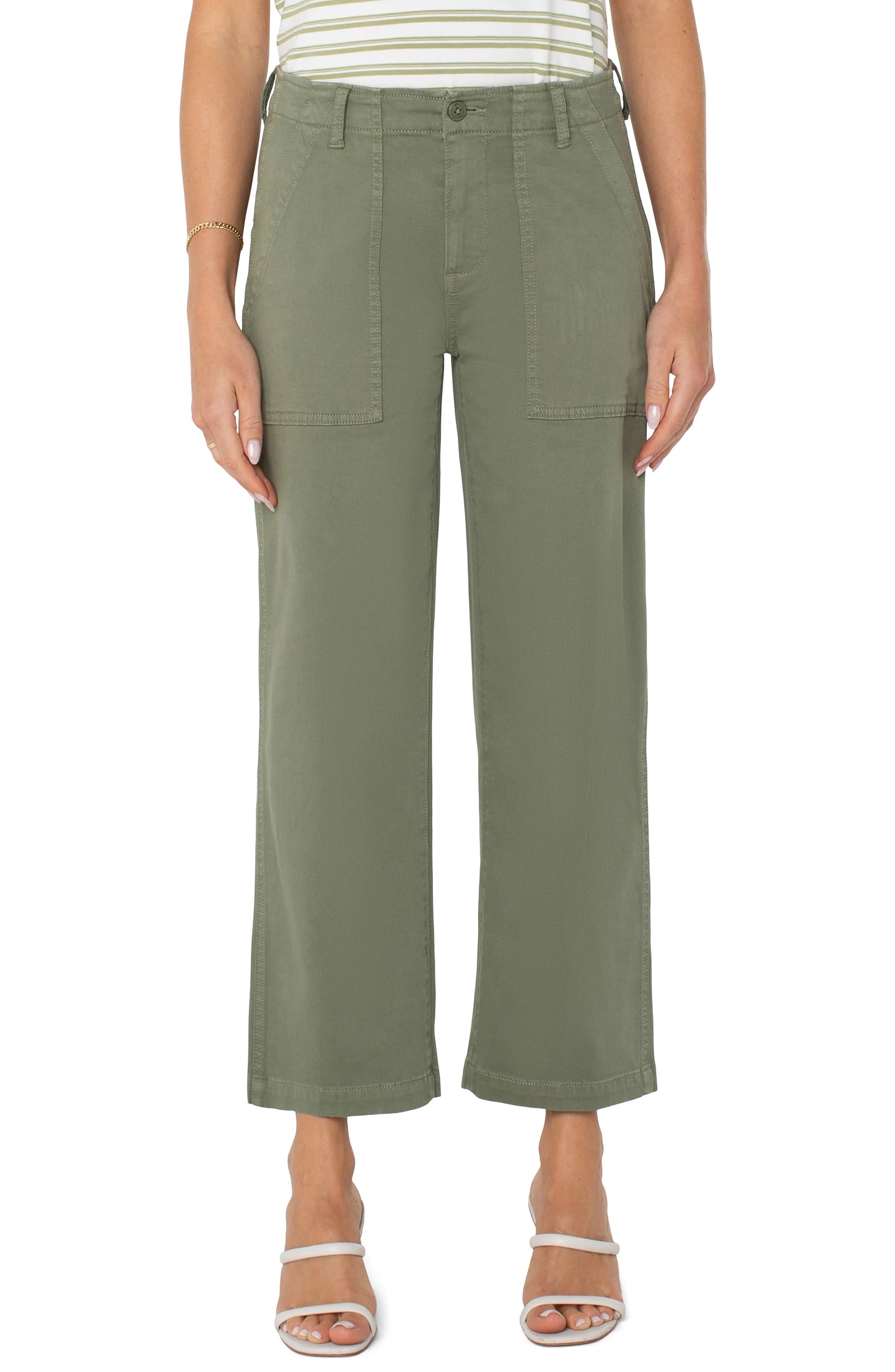 LIVERPOOL CARGO CROP STRAIGHT CARGO WIDE LEG CROP IN MARTINI OLIVE