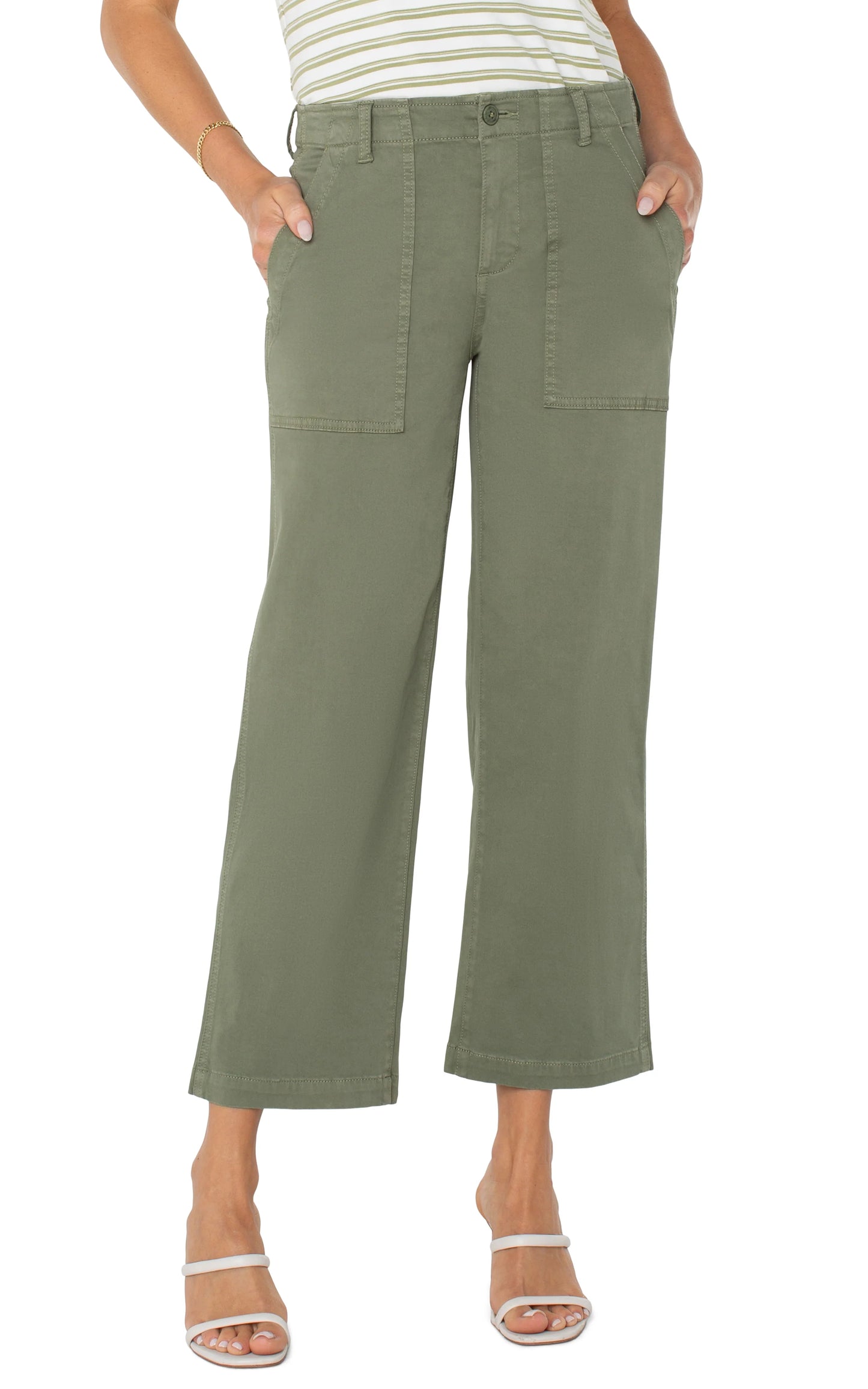 LIVERPOOL CARGO CROP STRAIGHT CARGO WIDE LEG CROP IN MARTINI OLIVE