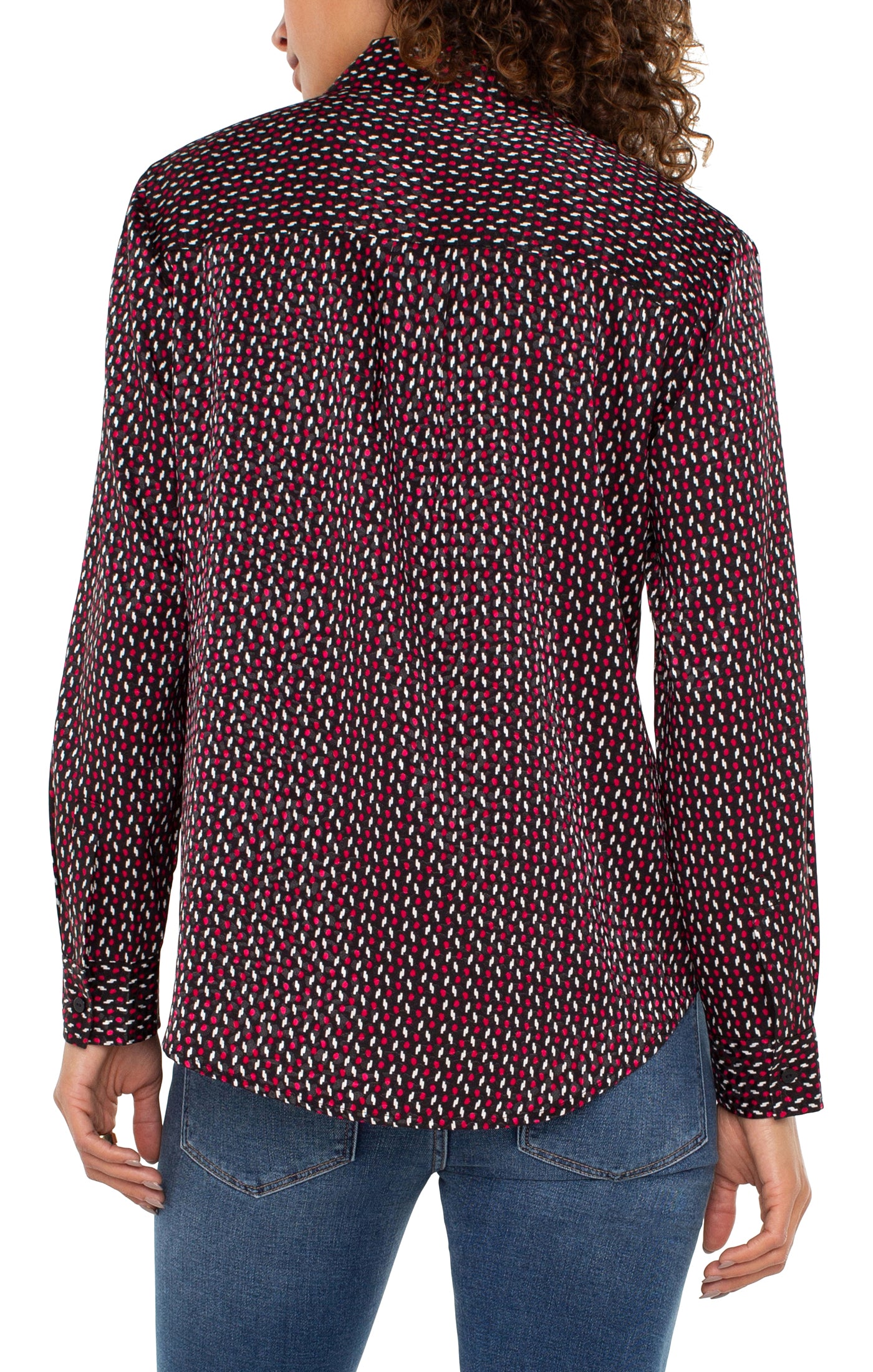 LIVERPOOL WOMENS LONG SLEEVE FLAP BUTTON FRONT WOVEN BLOUSE RUBY DOT