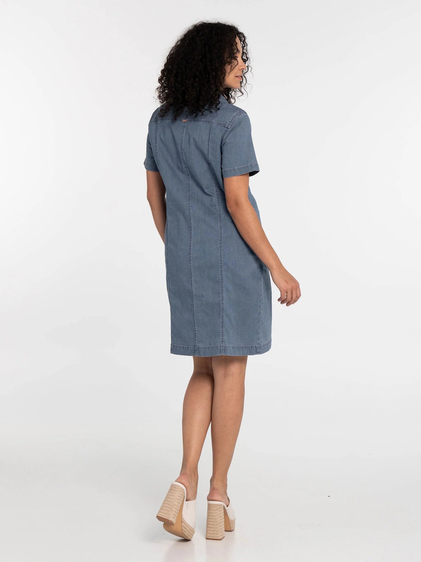 LOIS MACKENZIE SHORT SLEEVE BUTTON UP BLUE STONE WASH DRESS