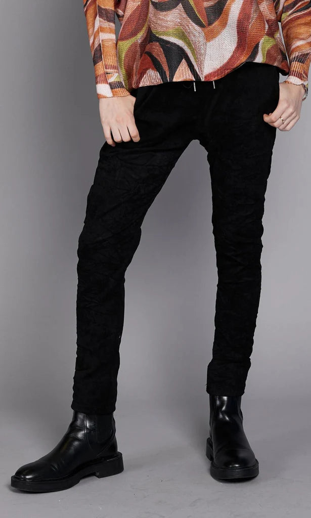 ELISSIA BLACK SUEDE TIE FRONT PANTS