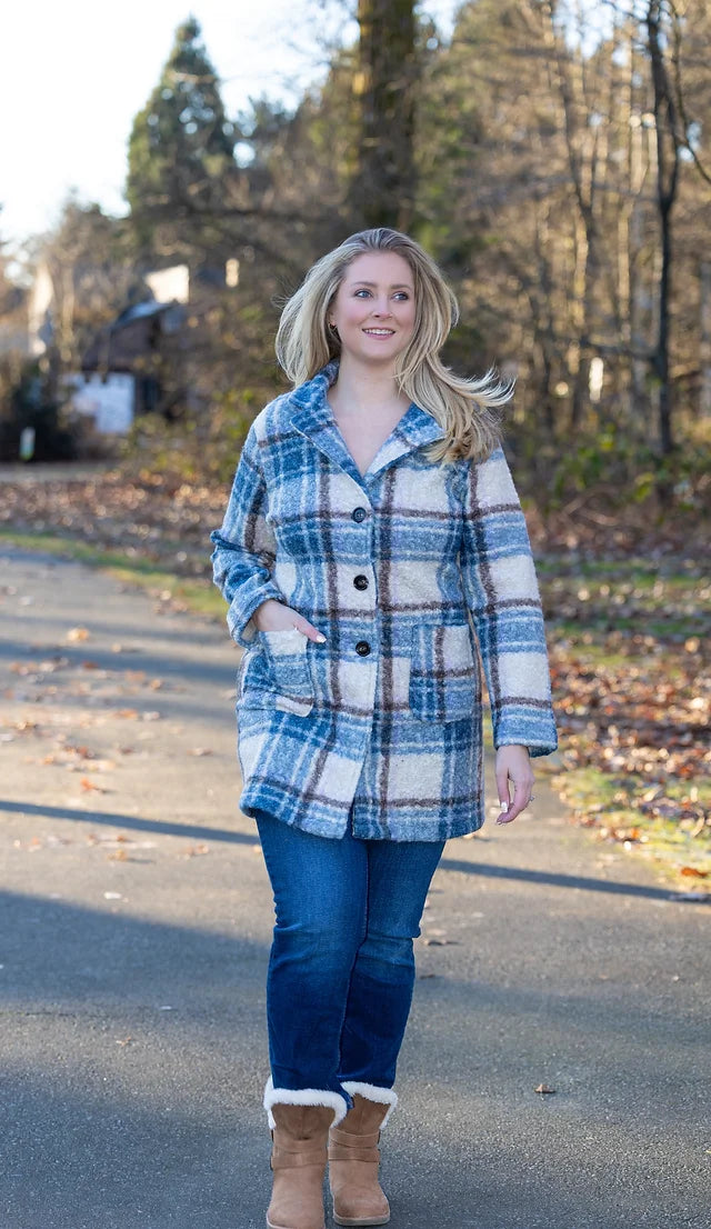 PAPA FASHIONS BLUE PLAID BUTTON UP JACKET