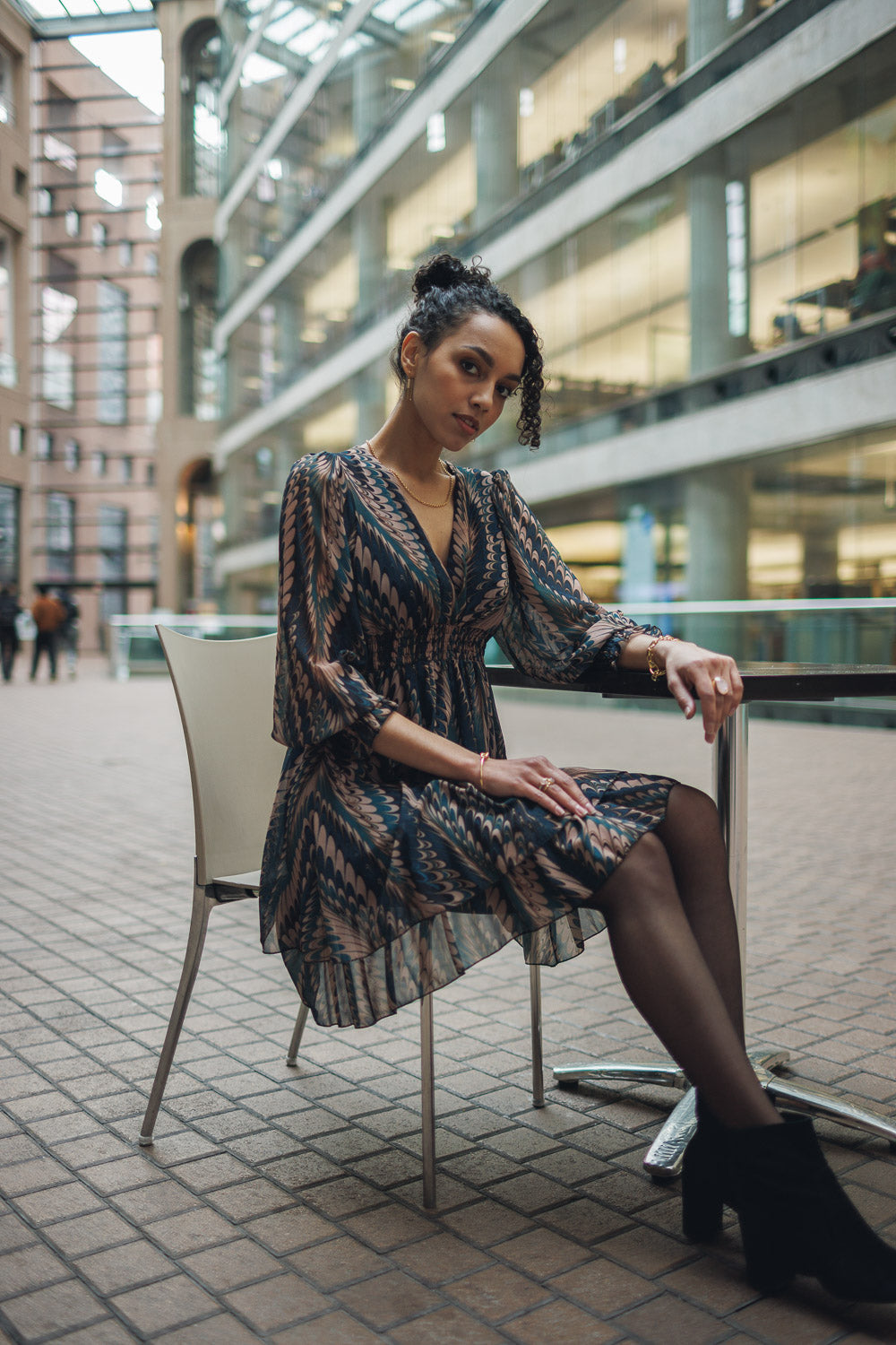 PAPILLON WRAP TOP DRESS IN GREEN COMBO