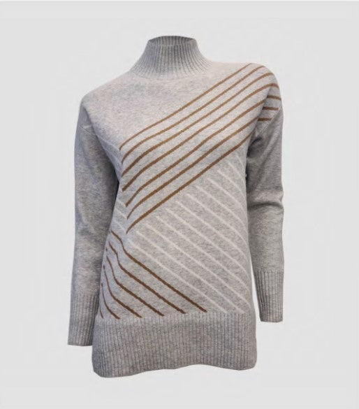 POINT ZERO GREY MIX MOCK NECK JACQUARD SWEATER