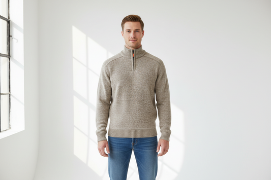 POINT ZERO MEN'S STONE MOCK ZIP CHENILSWEATER
