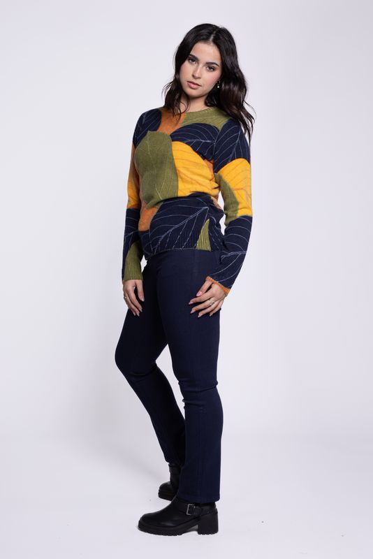 CARRELI SWEATER COLOURED LEAVES PRINT