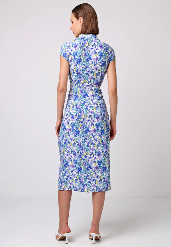ANGELEYE JAMBOLAN FRONT RUCHED MIDI SHIRT DRESS IN FLORAL PRINT