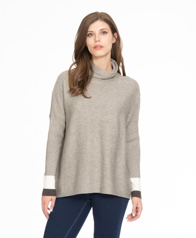 SPENSE GREY COMBO OVERSIZED TURTLE NECK WITH STRIPED SLEEVES