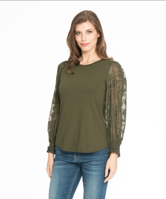 SPENSE FOREST NIGHT TOP WITH CHIFFON PATTERN SLEEVES
