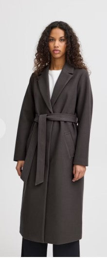 ICHI JANNET MID LENGTH OVERCOAT IN FORGED IRON