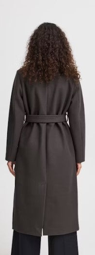 ICHI JANNET MID LENGTH OVERCOAT IN FORGED IRON