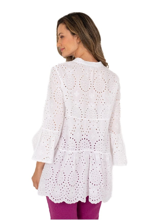 M MADE IN ITALY WOVEN EYELET TUNIC IN WHITE