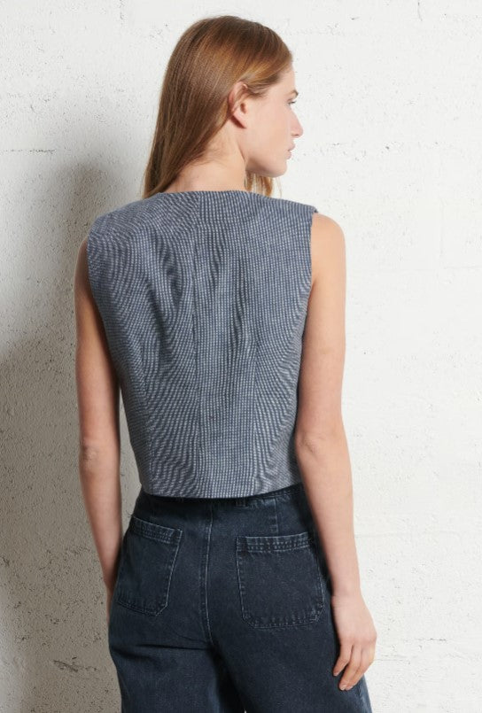 THE KORNER LINEN VEST IN NAVY PATTERN
