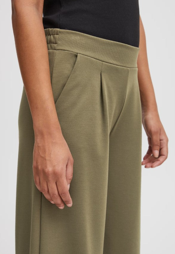 ICHI KATE WIDE LEG CROPPED TROUSERS IN KALAMATA