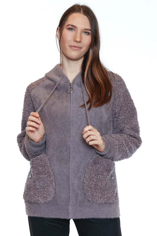 PAPA PLUSH HOODED ZIP JACKET IN VIOLET