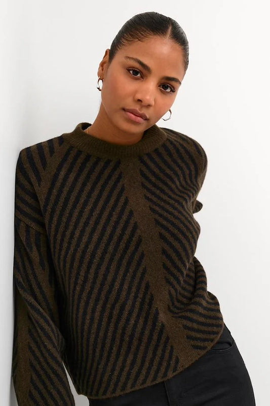 KAFFE VERA PULLOVER IN JAVA/BLACK STRIPE