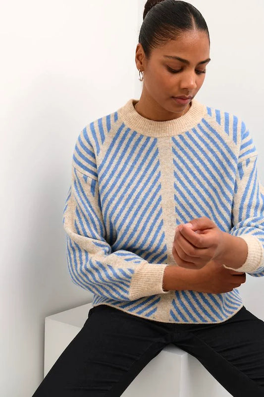 KAFFE VERA SWEATER IN CORNFLOWER AND BLUE STRIPE