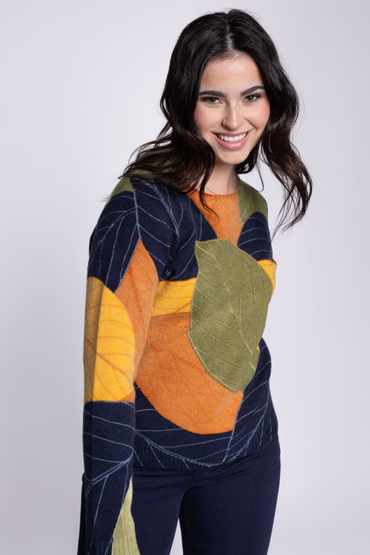 CARRELI SWEATER COLOURED LEAVES PRINT