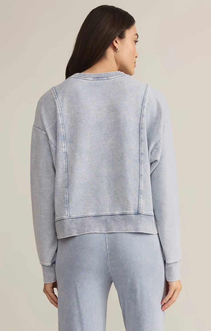 Z SUPPLY LAX KNIT DENIM SWEATSHIRT IN WASHED INDIGO