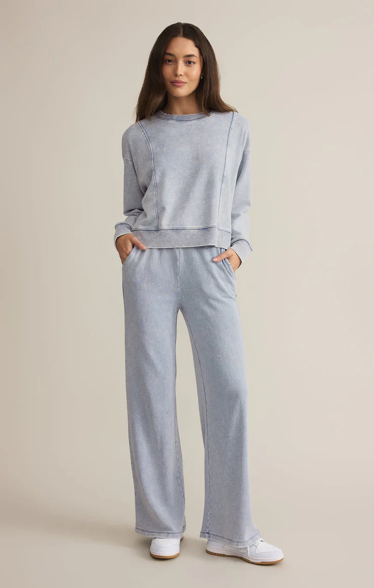 Z SUPPLY LAX KNIT DENIM SWEATSHIRT IN WASHED INDIGO