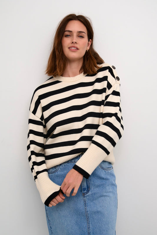 KAFFE OFF WHITE/BLACK STRIPED MARIE PULLOVER