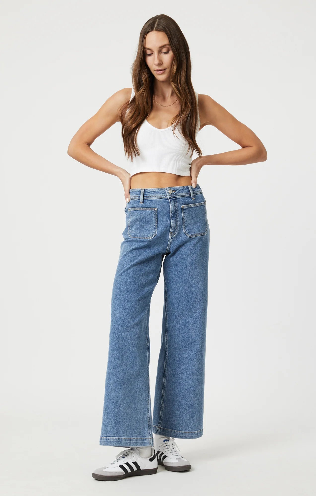 MAVI PALOMA MARINE WIDE LEG JEAN IN MID BRUSHED FLEX BLUE