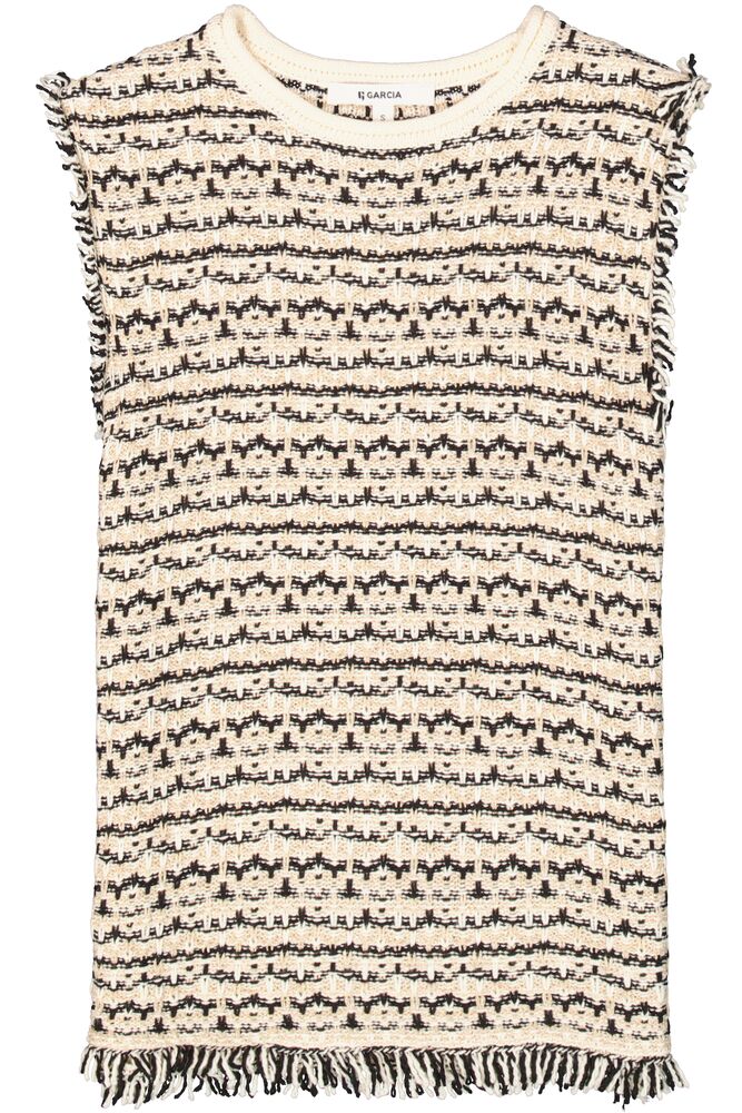 GARCIA SLEEVELESS PULLOVER STRUCTURED TOP IN BLACK AND BEIGE